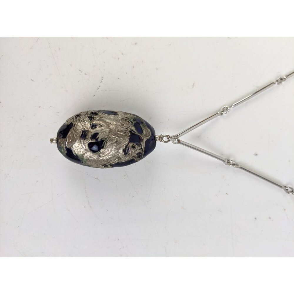 Vintage Cloissone Sterling Silver Dragon Pendant Oval 1.5" - Picture 2 of 11